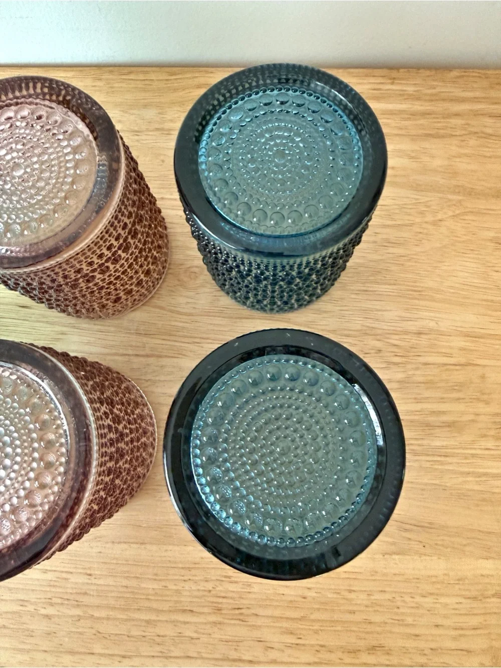 Pottery Barn Jupiter Beaded Tumblers Set Of 6 Aqua Pink Blue Short 10 oz.